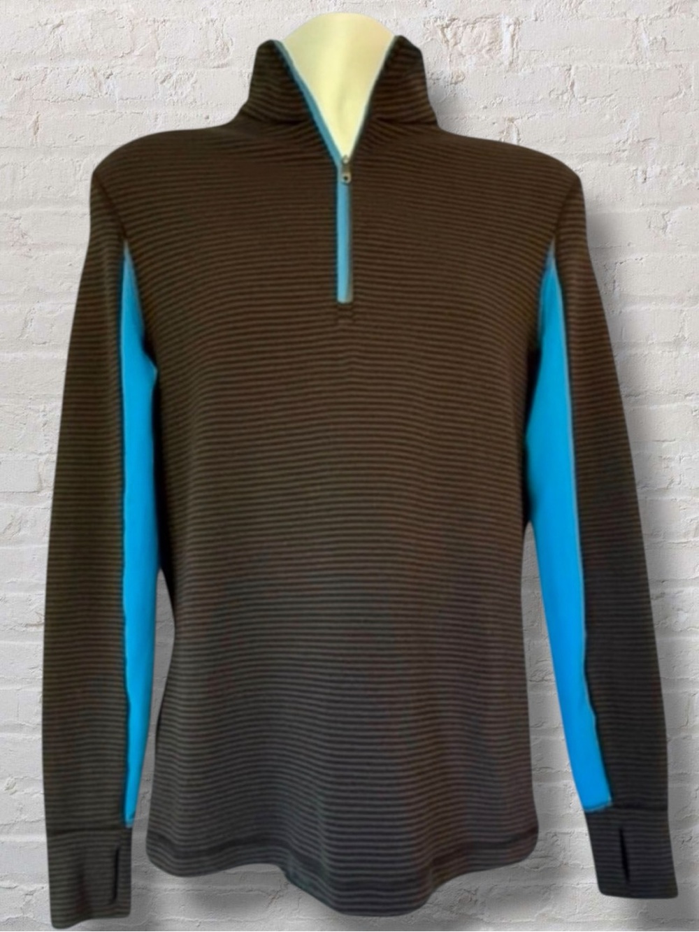 Lululemon Velocity 1/4 Zip Shirt Mini Hyper Stripe Black Blue | Men’s Small